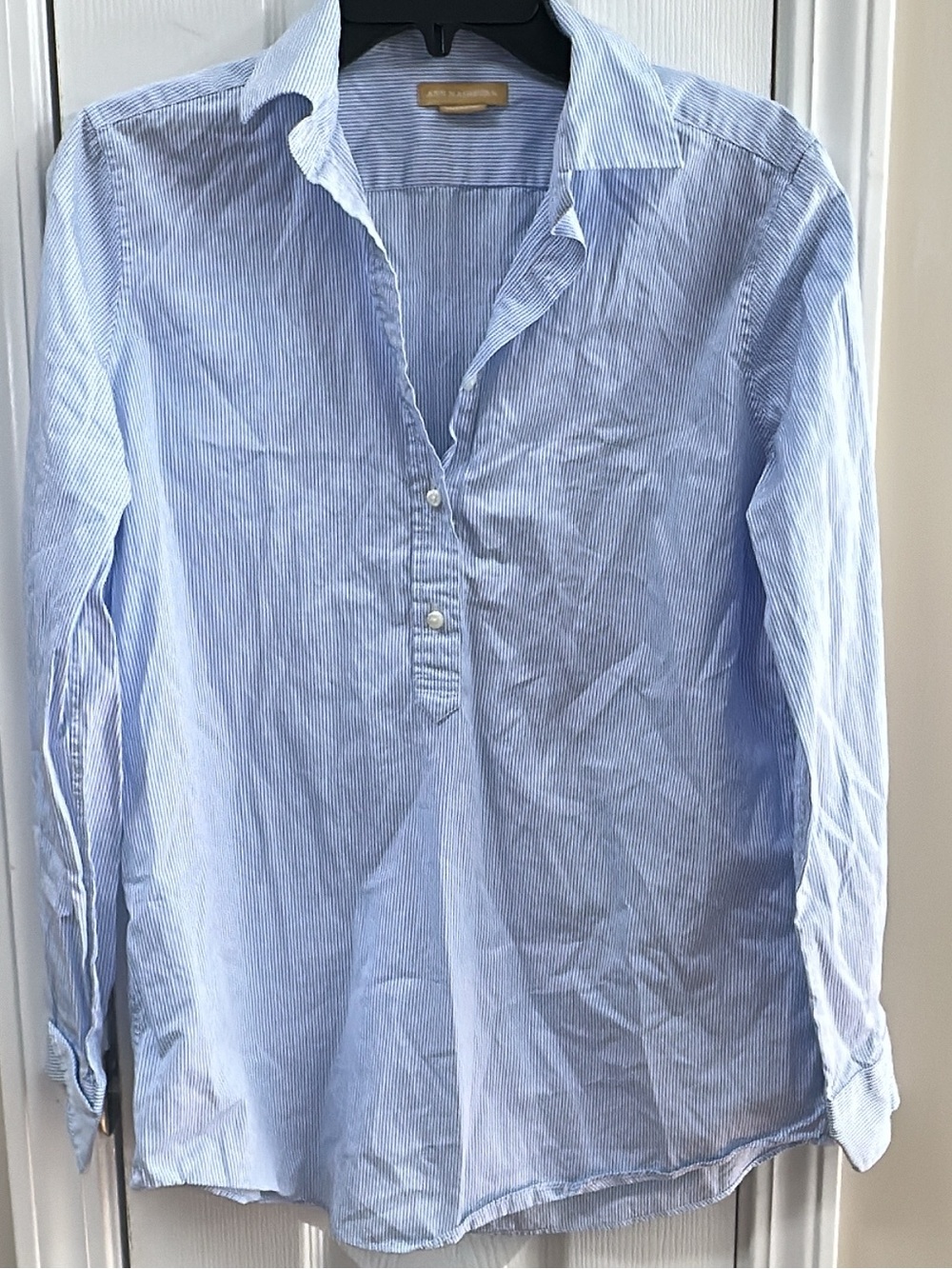 ANN MASHBURN Tomboy Popover Shirt Light STRIPE Blue Button-Down Shirt. Pit-pit19 - Picture 3 of 10